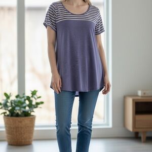 LuLaRoe Blue and White Short Sleeve Tee size large